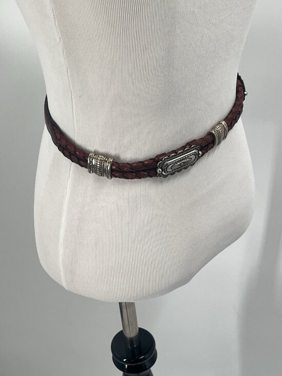 Vtg 1996 Justin Genuine Leather Belt Brown Braided Western Silver Buckle Sz 26 main image 4